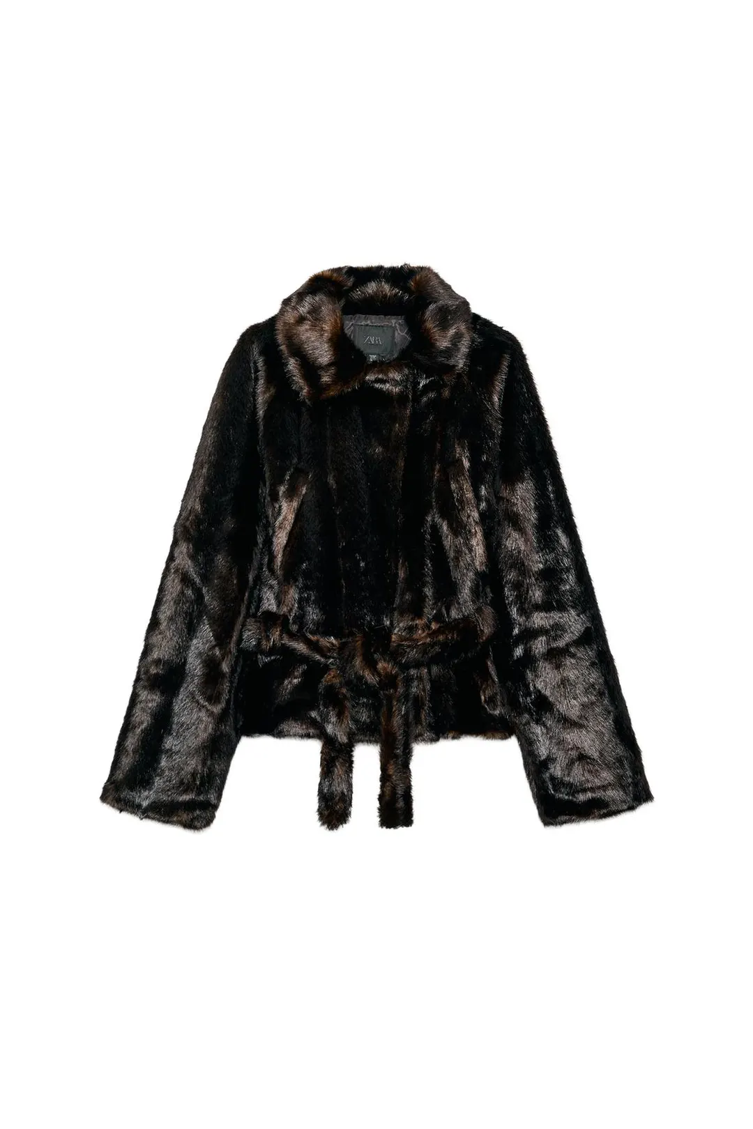 Шуба из искусственного меха с поясом, Zara