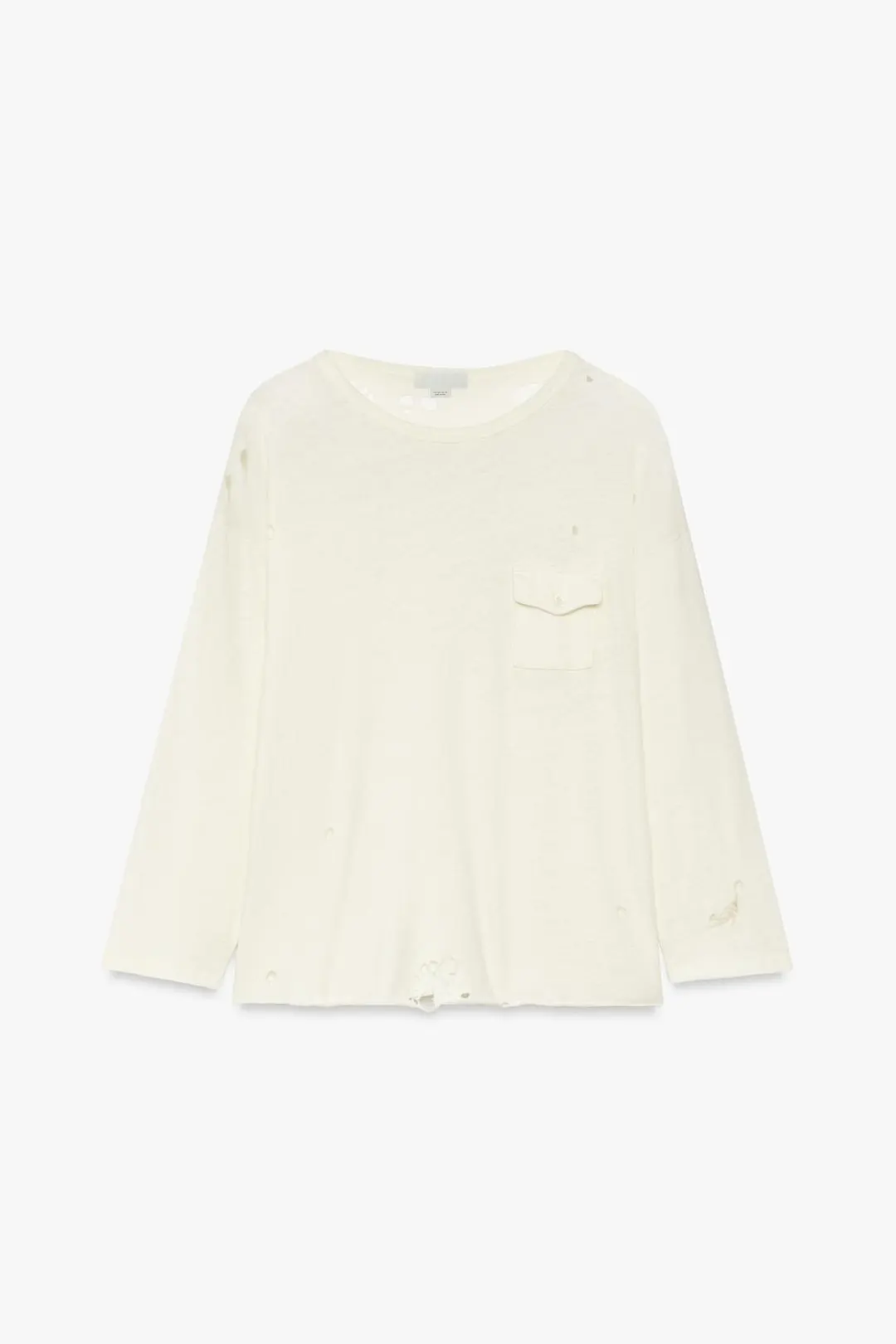 Футболка с рваными деталями и карманом с вышивкой, Zara