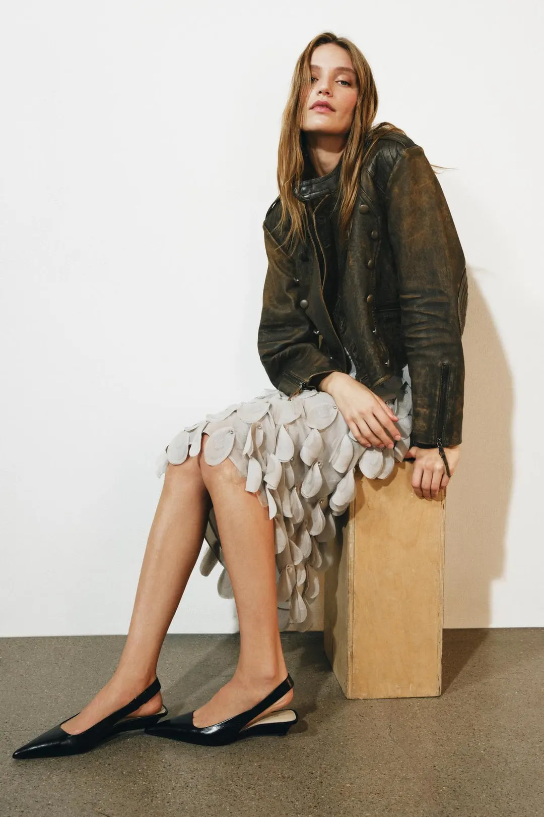 Туфли из кожи с открытой пяткой на мини-танкетке, Zara