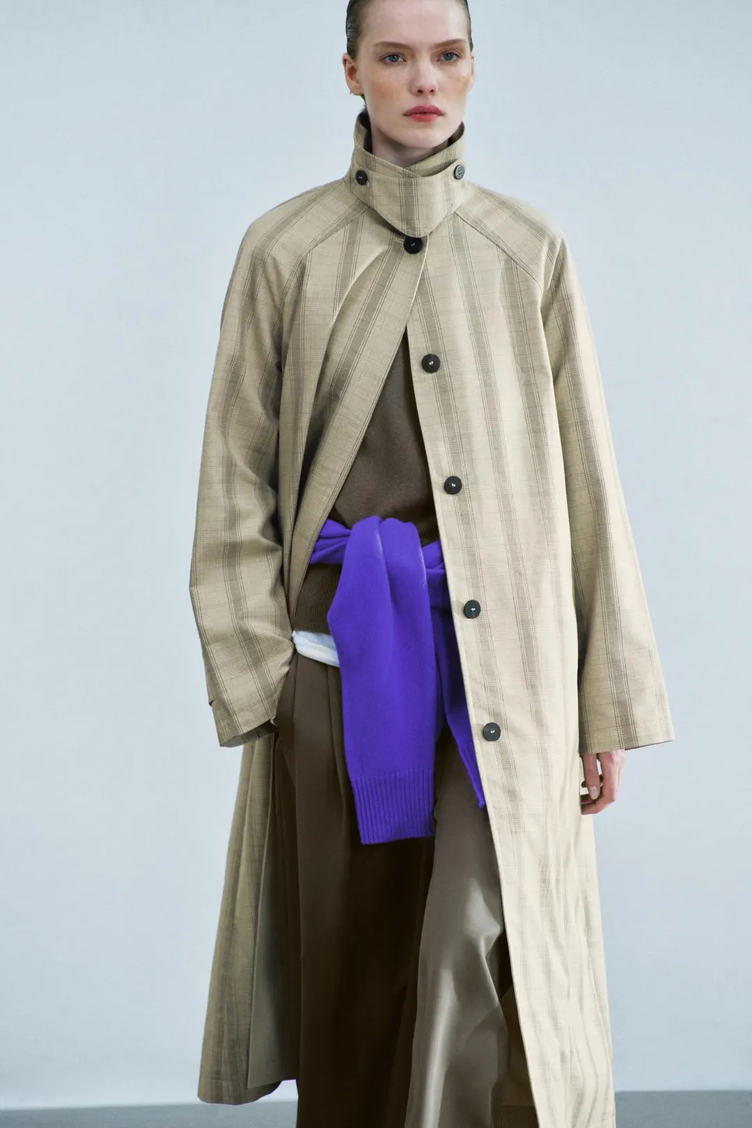 Длинный тренч в клетку ZW Collection, Zara