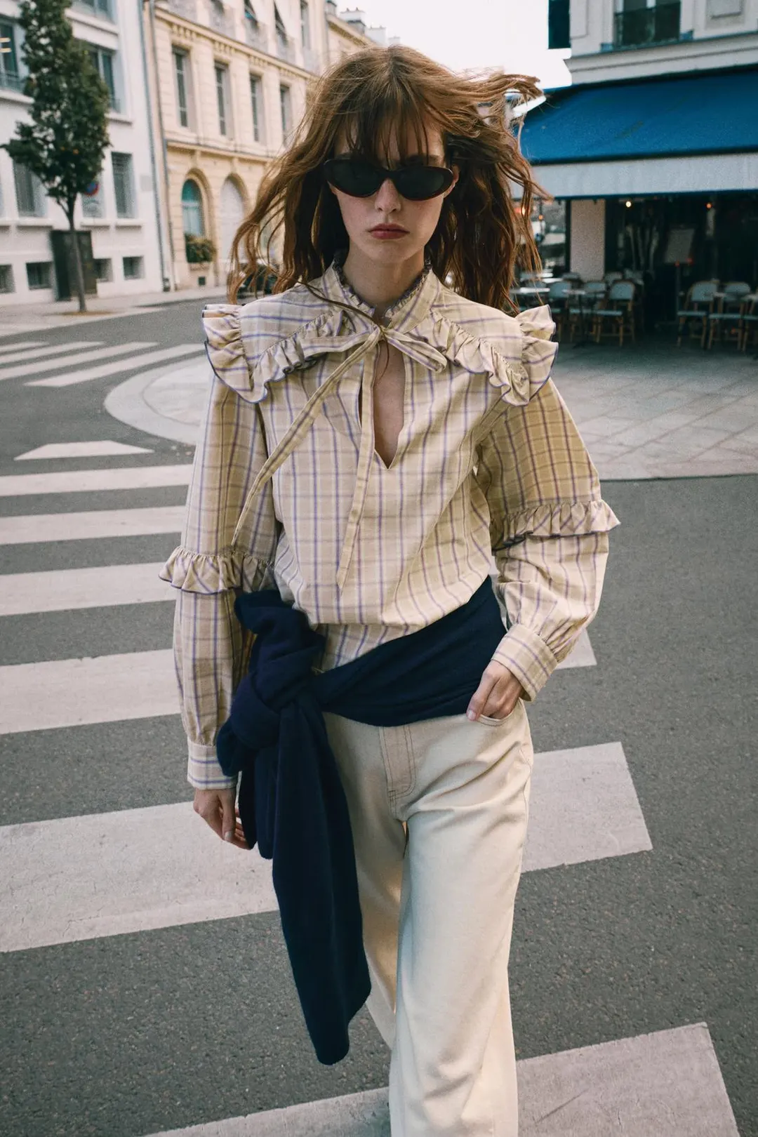 Блузка в клетку с оборками, Zara