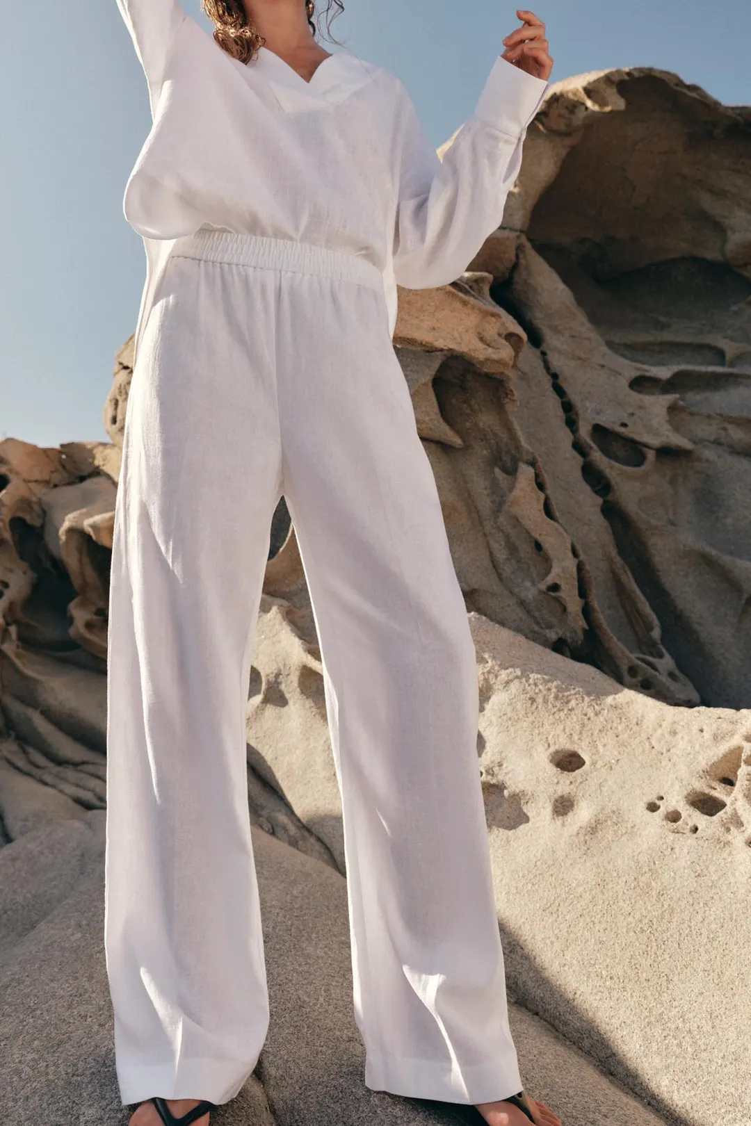 Брюки прямого кроя со льном, Zara