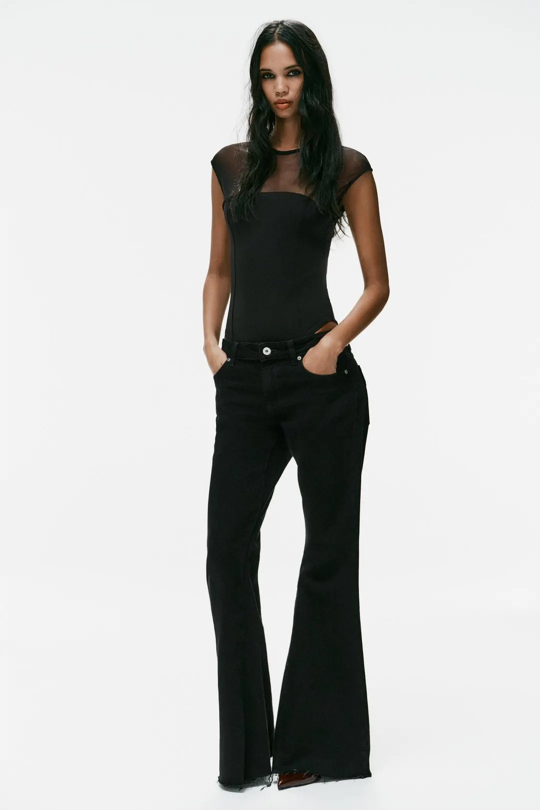 Эластичное боди с тюлем, Zara