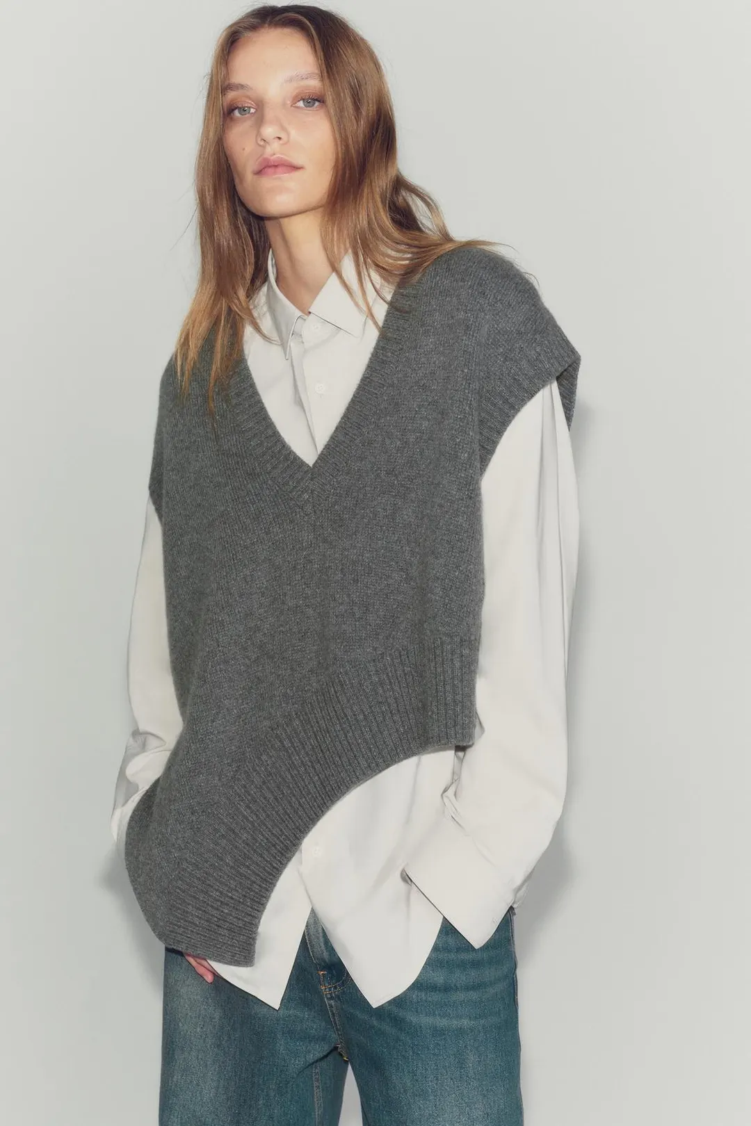 Жилет асимметричный из смесовой шерсти, Zara