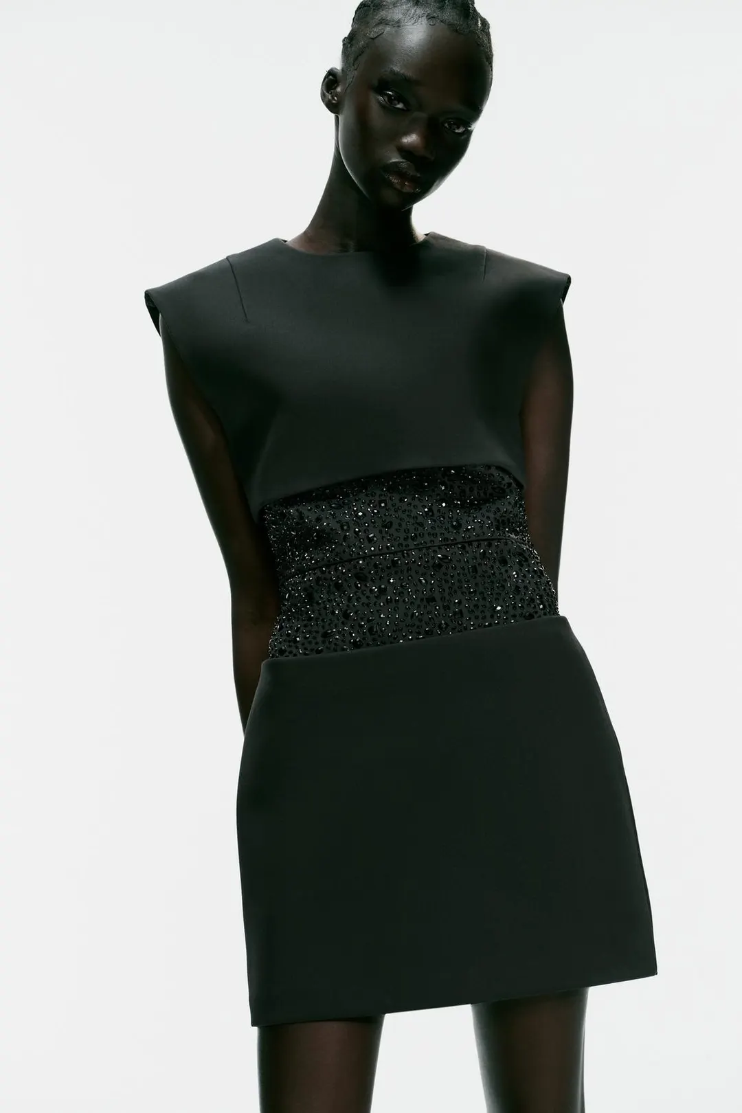 Комбинированное мини-платье со стразами, Zara
