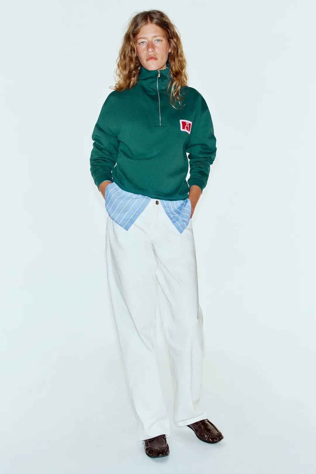 Футболка с вышивкой ZA и молнией, Zara