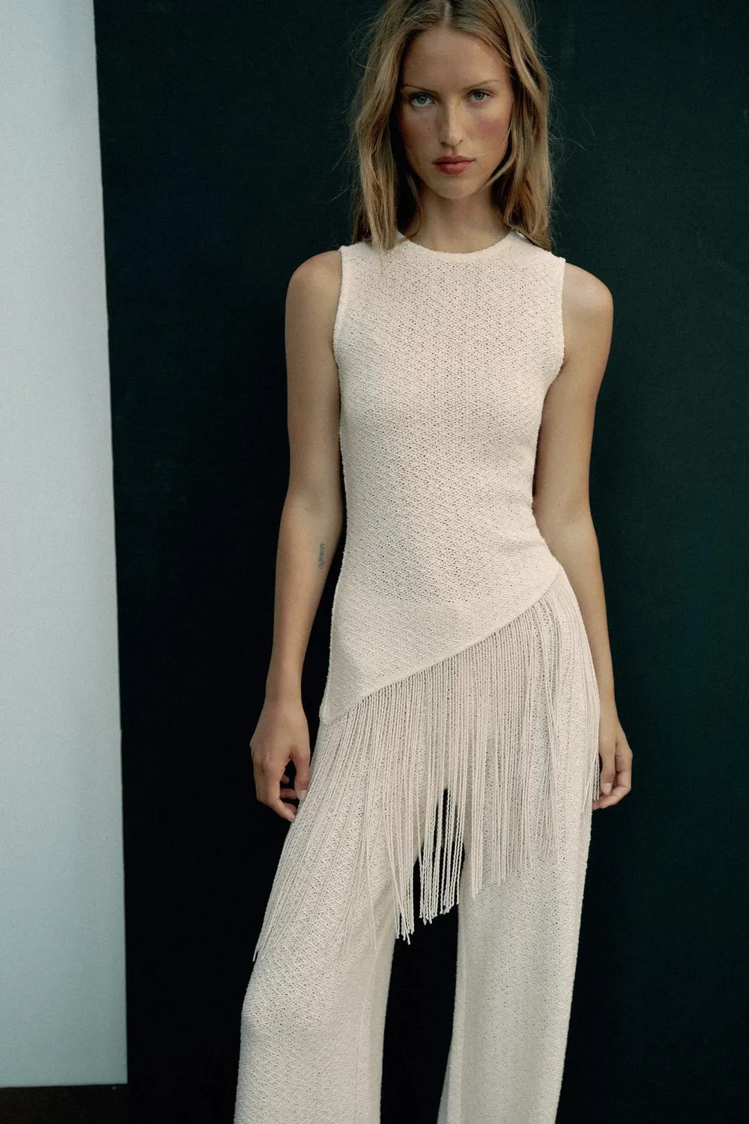 Топ из ткани рустик с бахромой, Zara