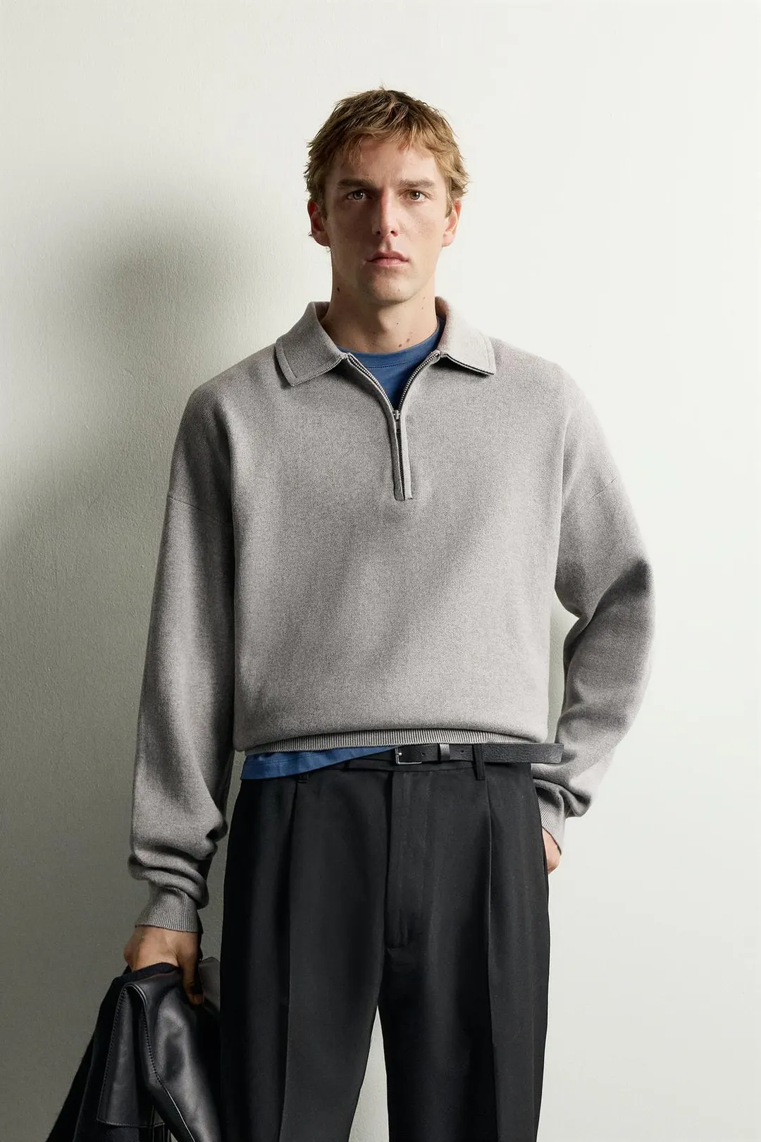 Поло вязаное с молнией до груди, Zara