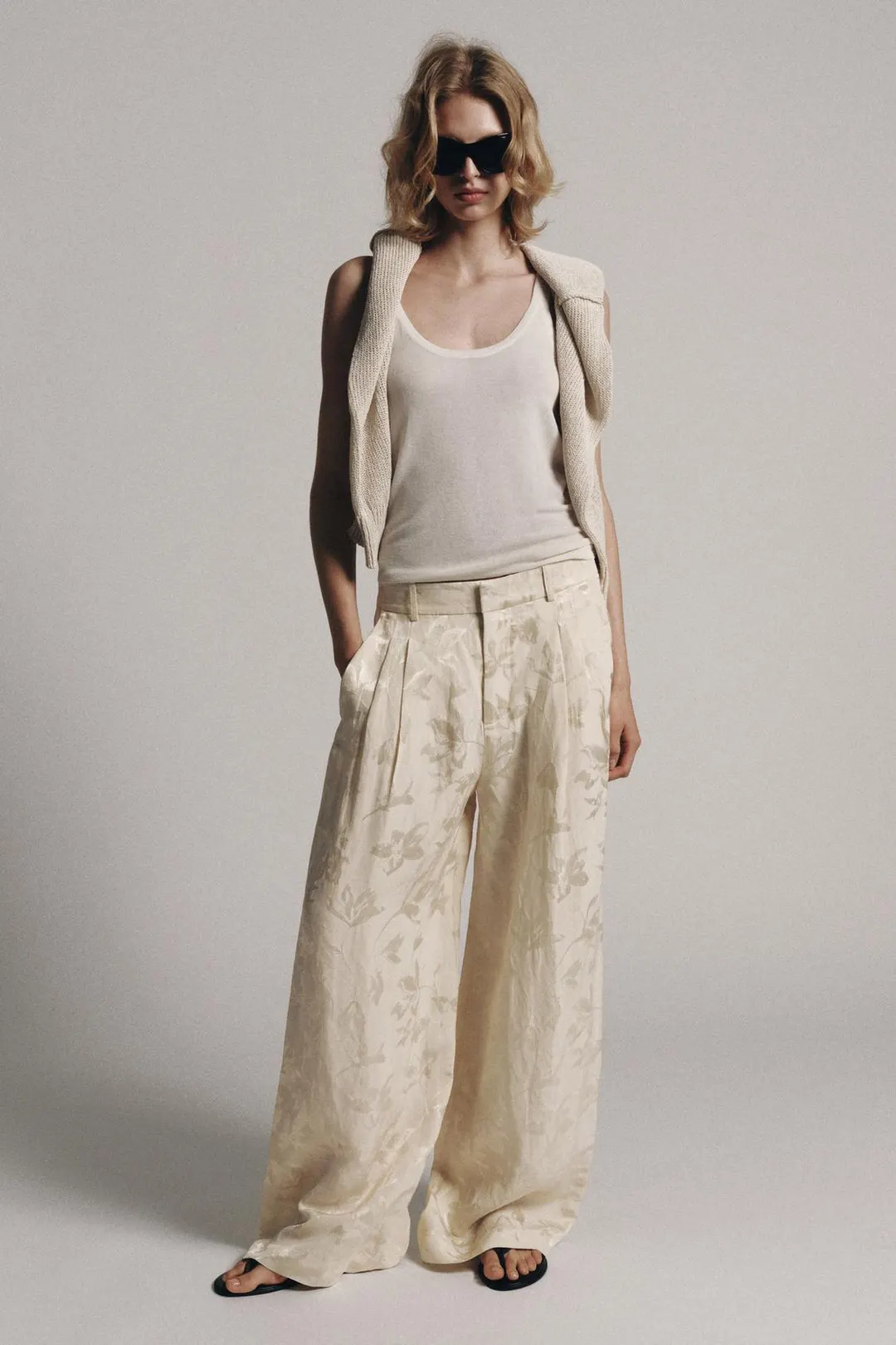 Жаккардовые брюки ZW Collection из смесового льна, Zara