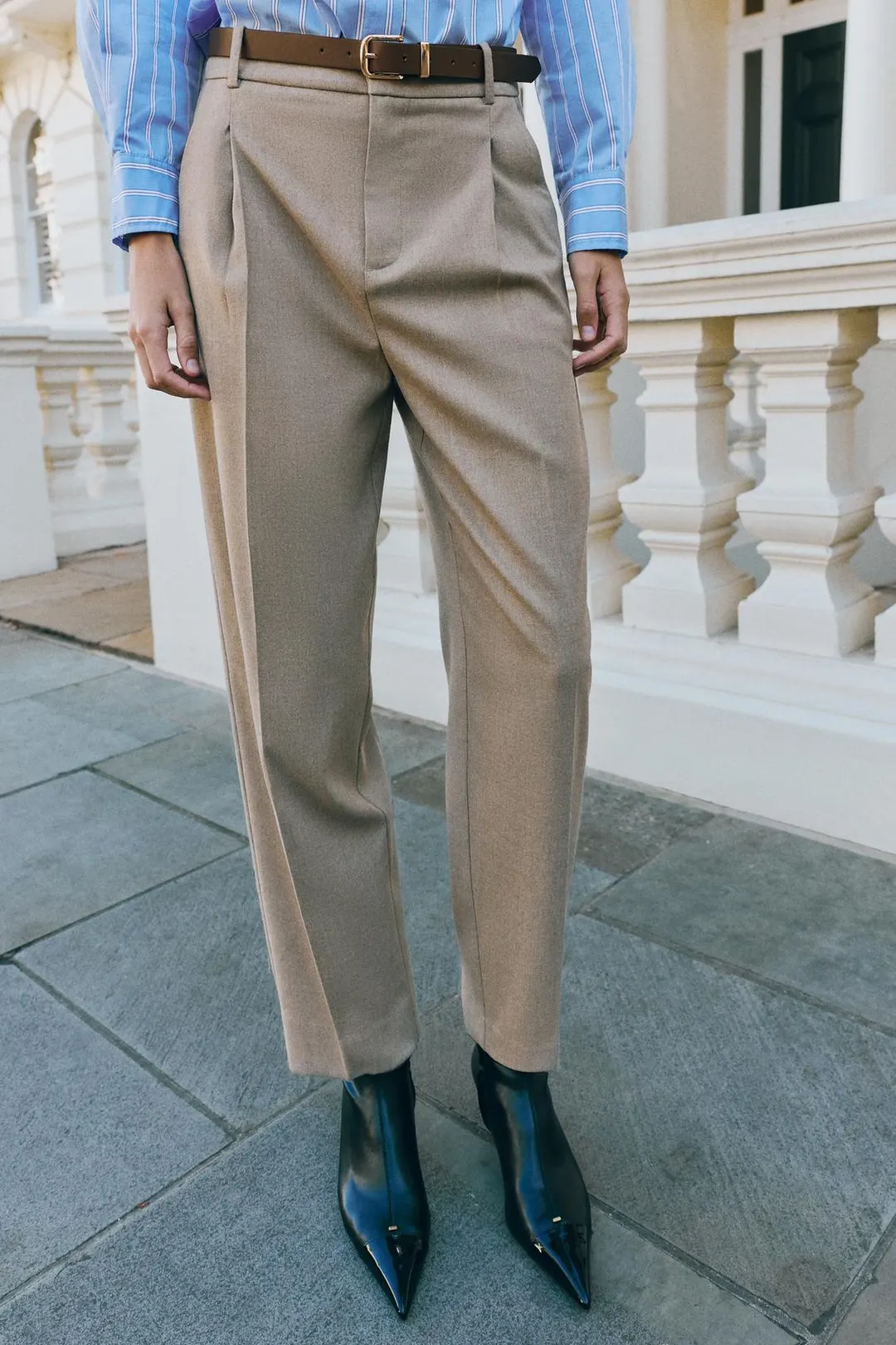Укороченные брюки с поясом, Zara
