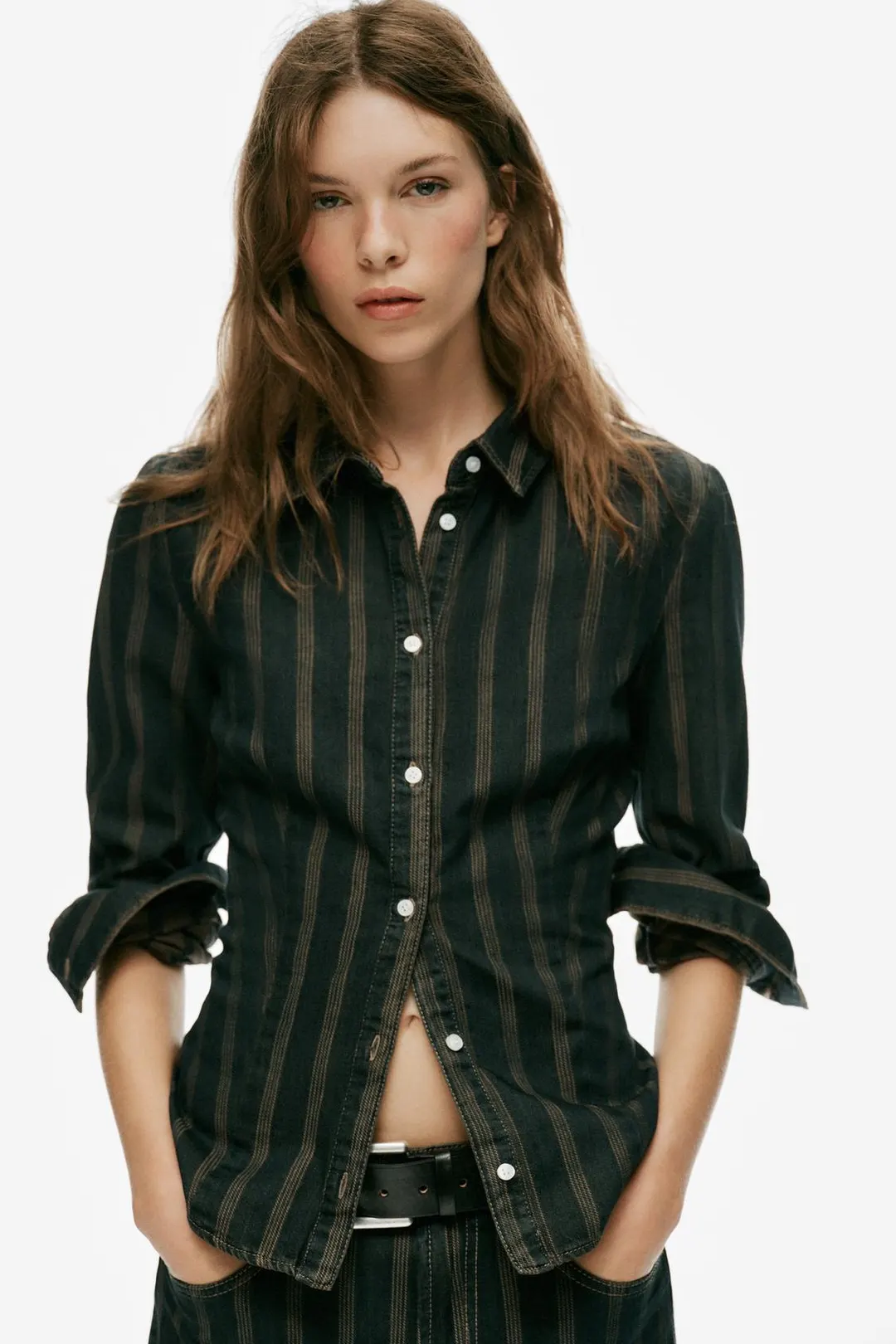 Рубашка джинсовая в полоску TRF, Zara