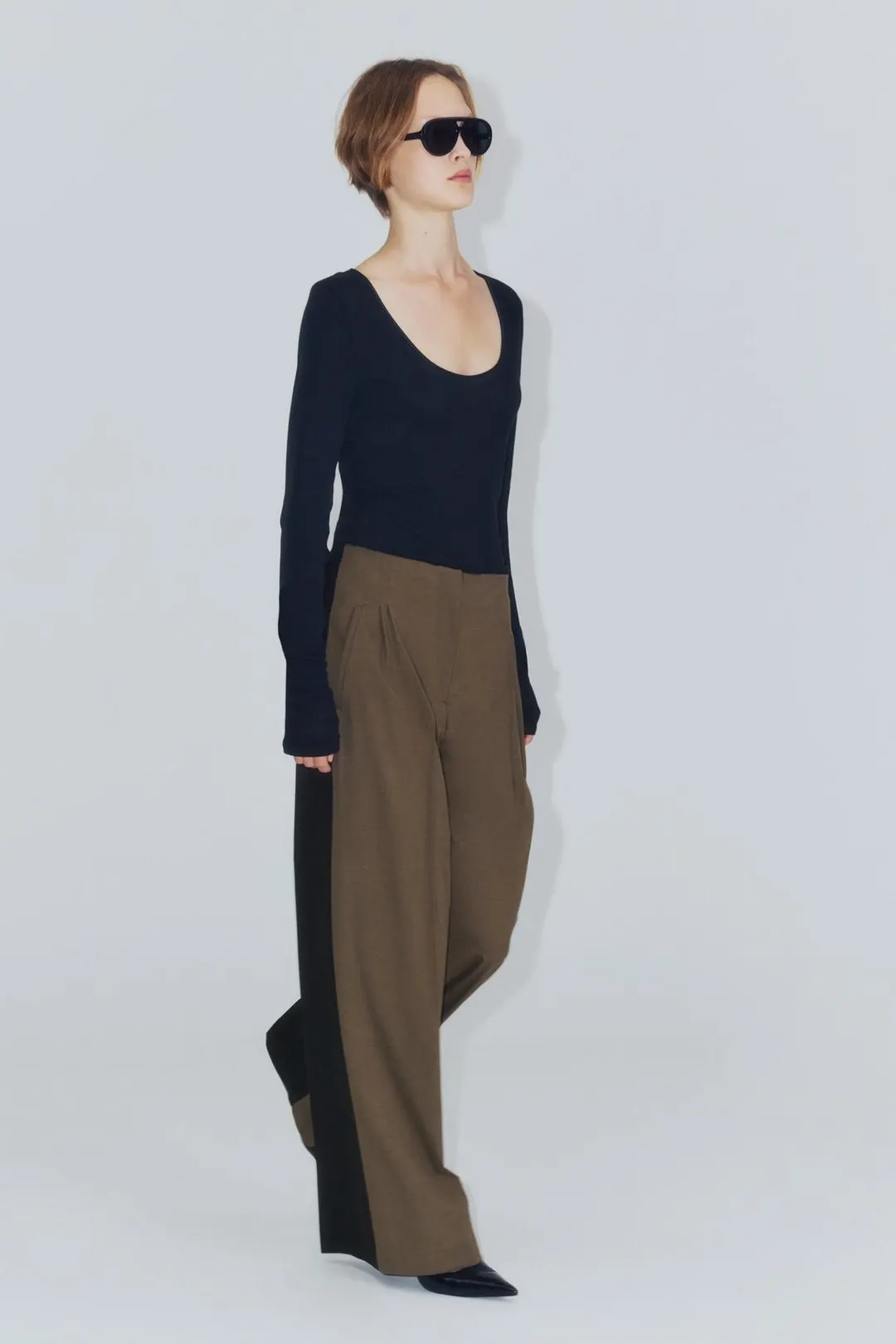 Комбинированные брюки ZW Collection со складками, Zara