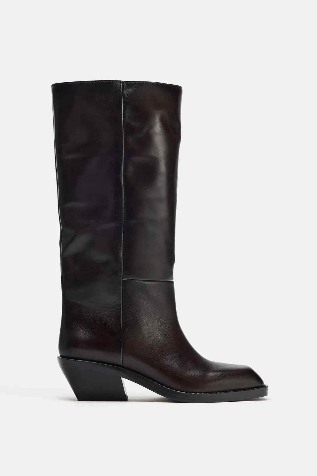 Сапоги из кожи с квадратным мысом, Zara