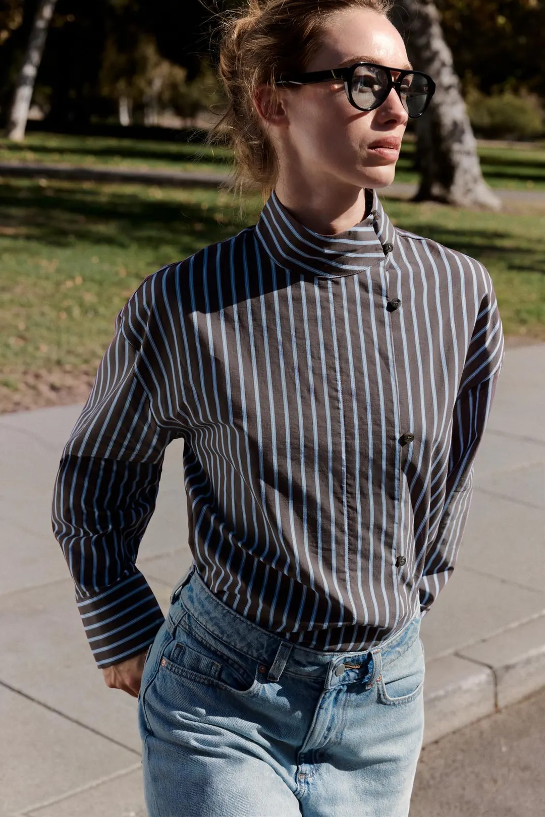 Рубашка в полоску с воротником-стойкой, Zara