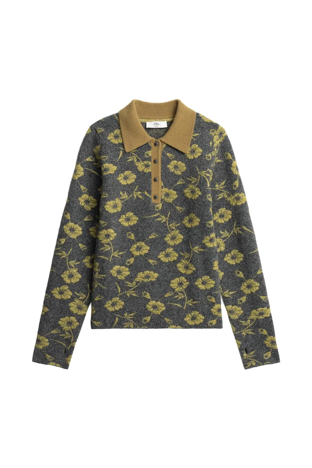 Жаккардовый свитер с цветочным узором и воротником поло Limited Edition, Zara