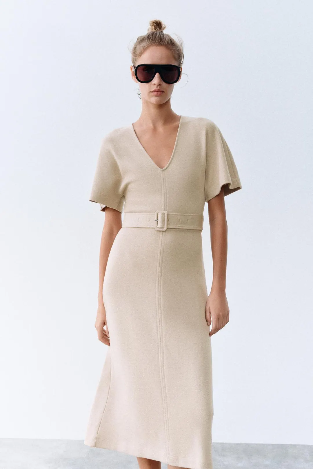 Мягкое платье миди с поясом, Zara