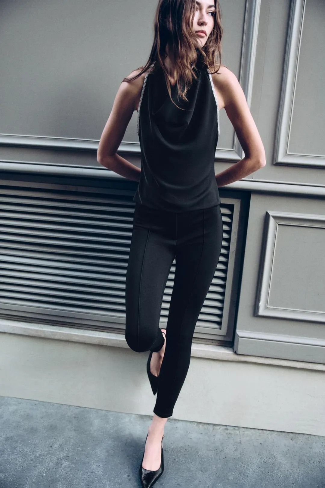 Легинсы с высокой посадкой и защипами, Zara