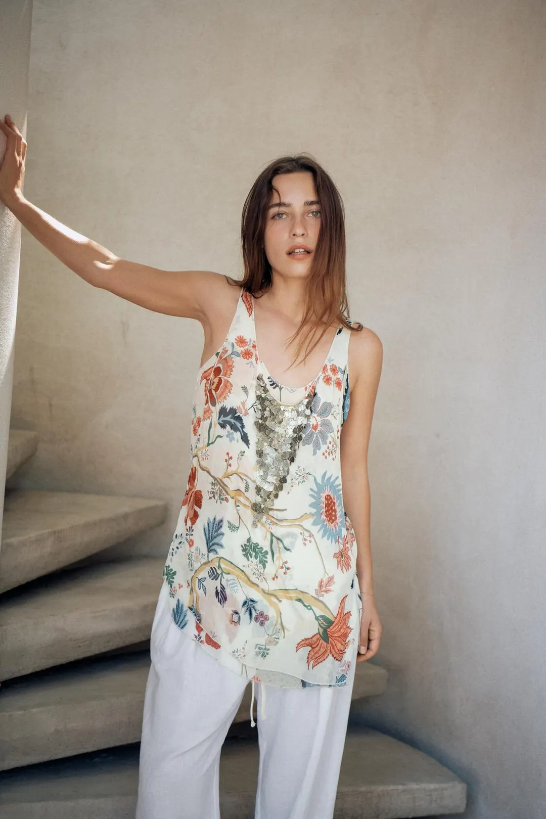 Топ с принтом и бисером ZW Collection, Zara