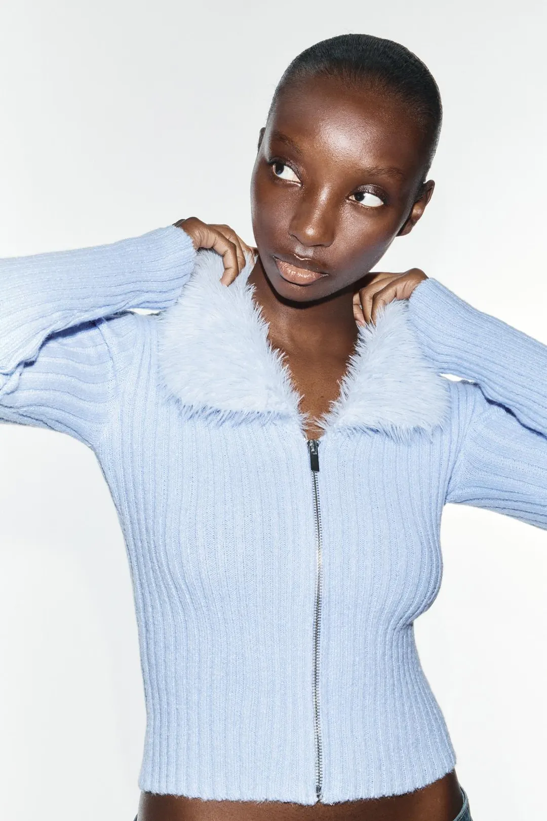 Топ с воротником из искусственного меха, Zara