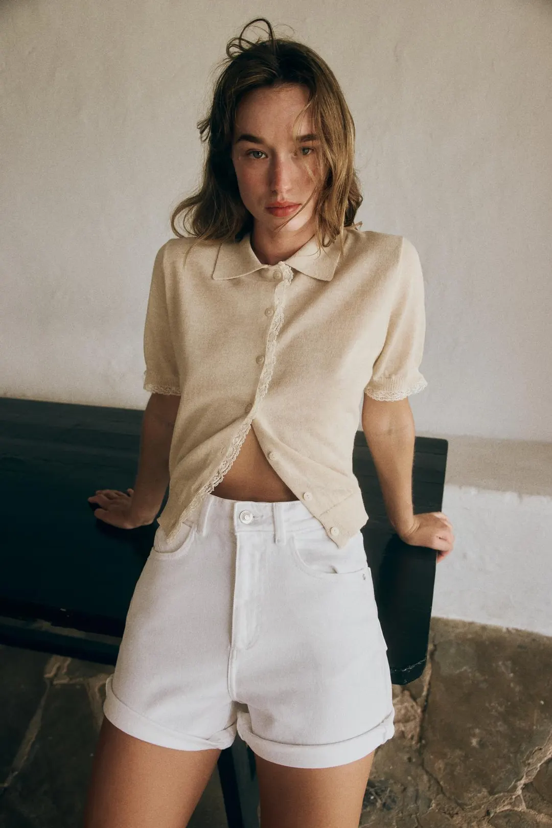 Кардиган ажурной вязки с короткими рукавами, Zara