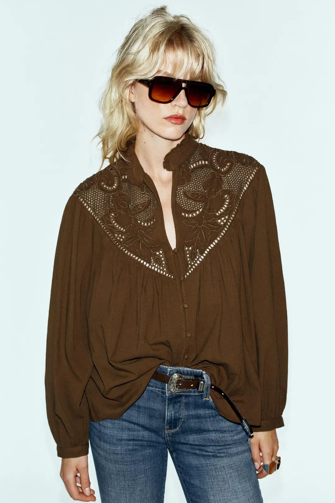 Блузка с ажурной вышивкой, Zara