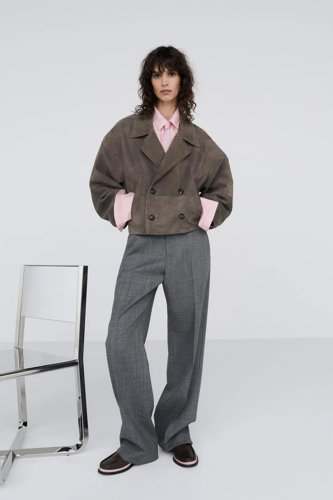 Укороченная куртка из натуральной замши, Zara