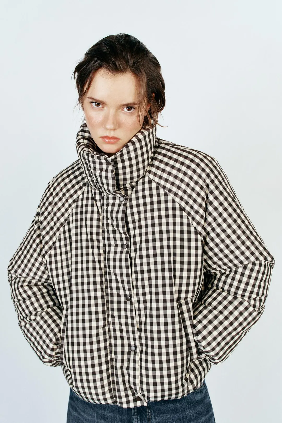 Короткий анорак в клетку с водоотталкивающей пропиткой, Zara