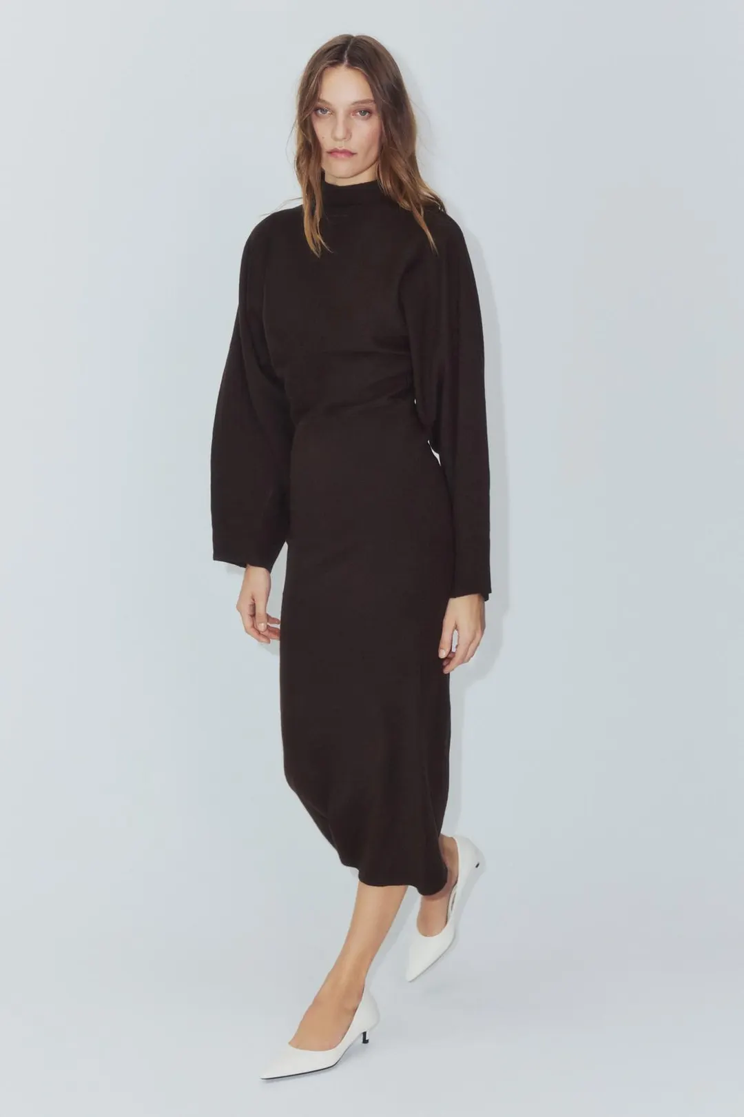 Длинное вязаное платье с высоким воротником, Zara