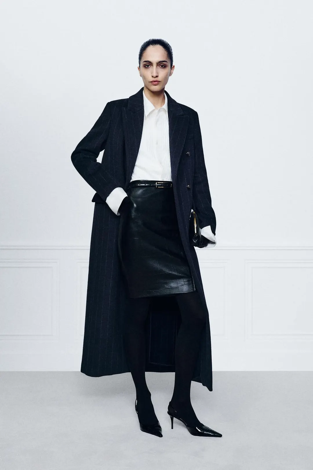 Пальто в тонкую полоску из смесовой шерсти ZW Collection, Zara