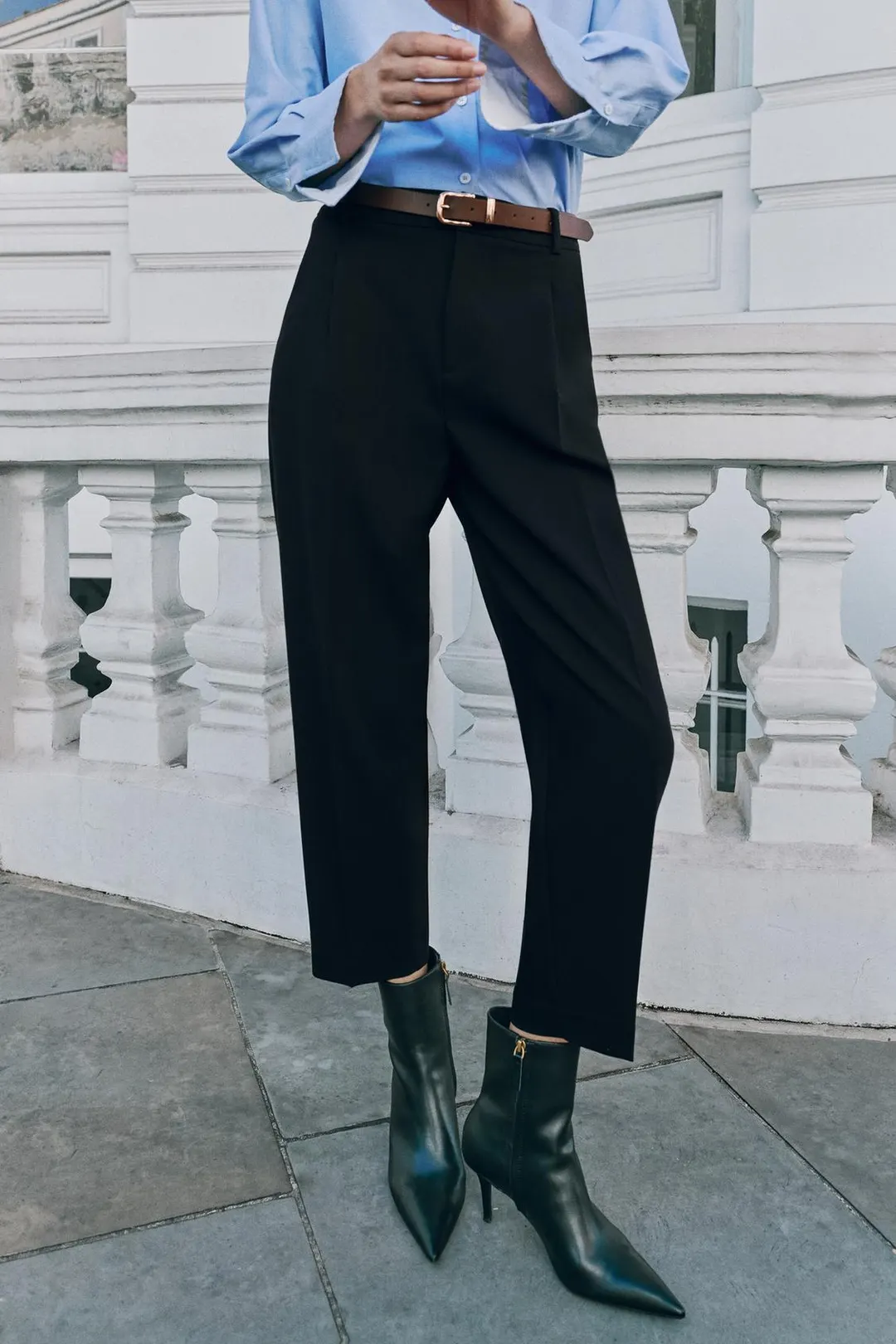 Укороченные брюки с поясом, Zara