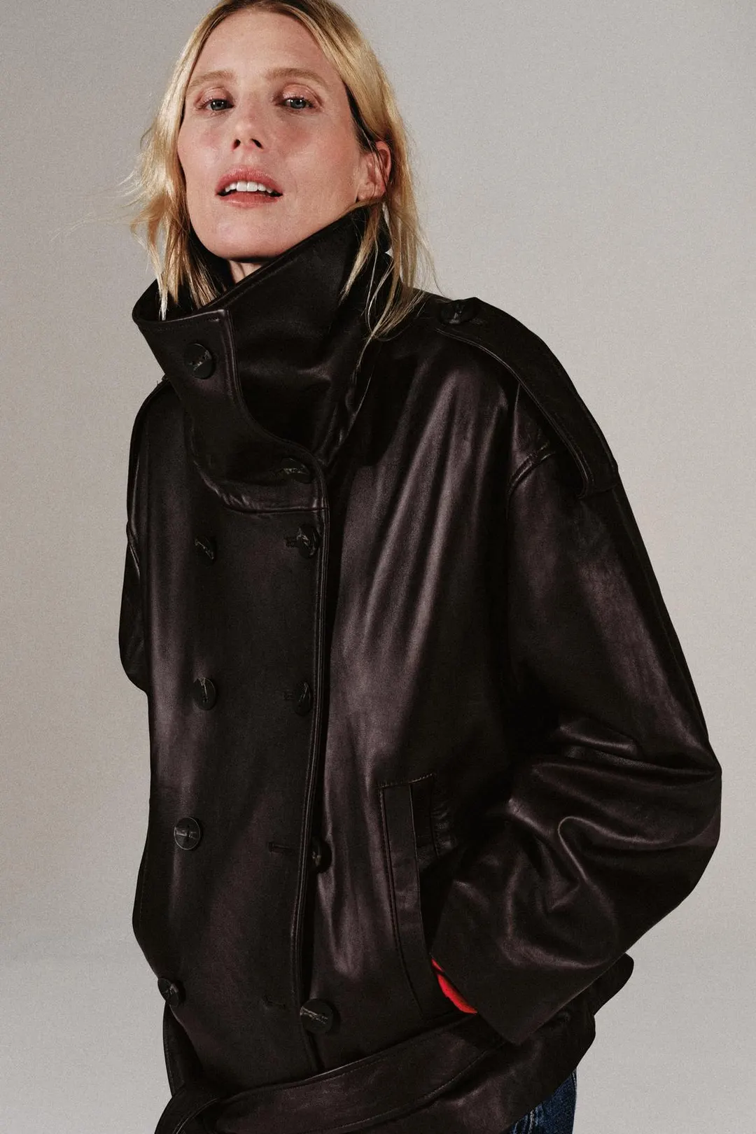 Куртка из 100% кожи с поясом, Zara