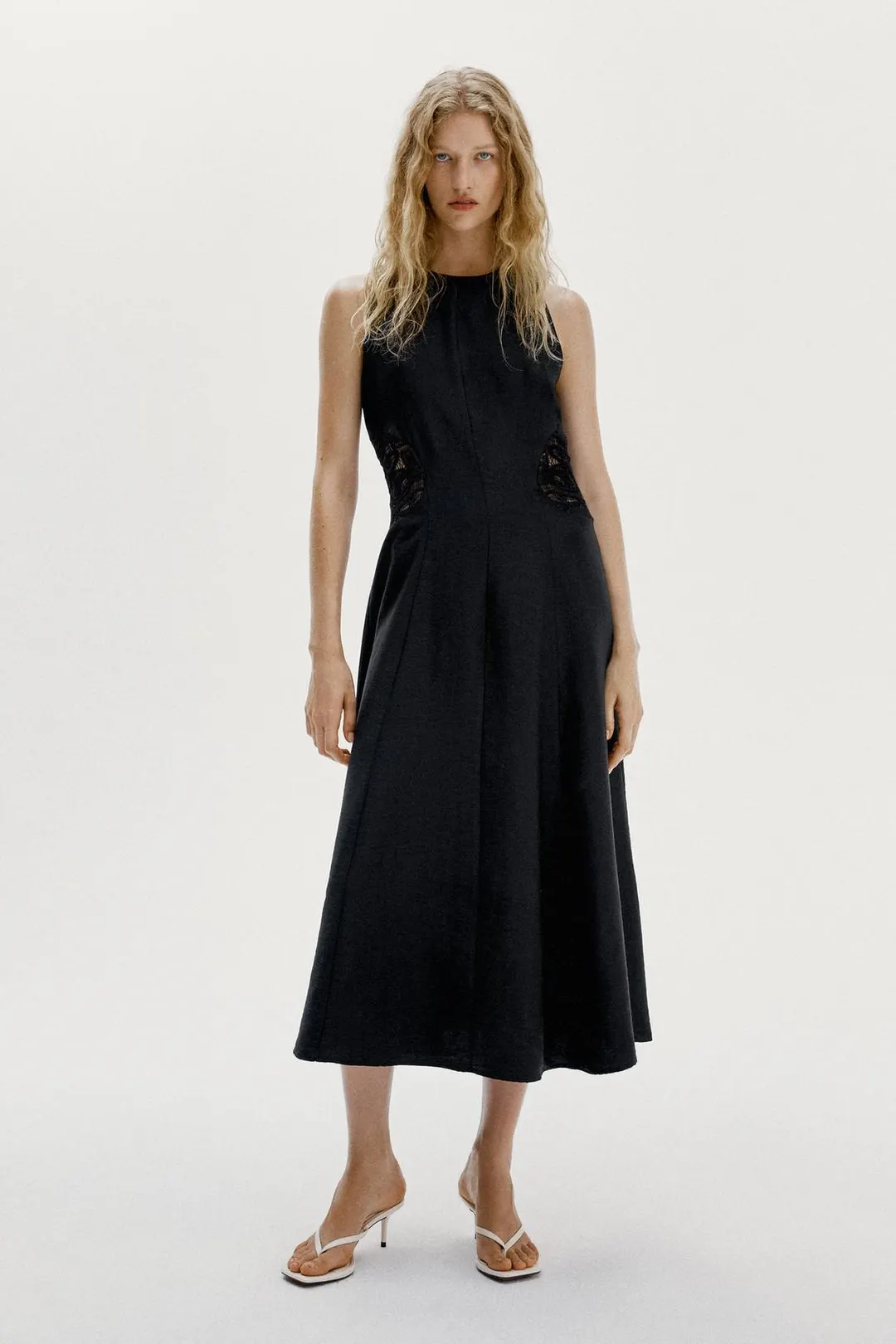 Платье миди с контрастной талией, Zara