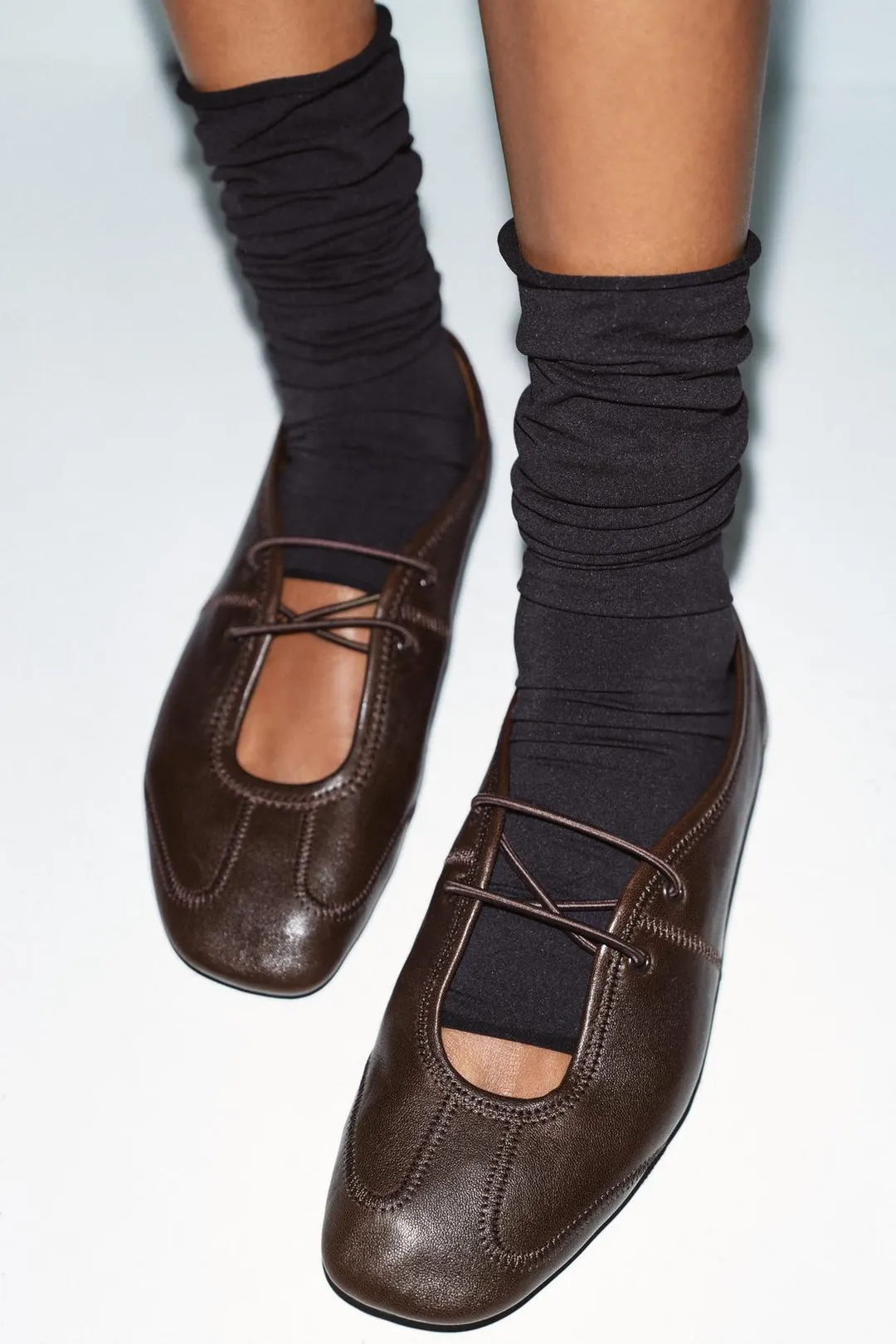 Балетки из кожи со шнуровкой, Zara