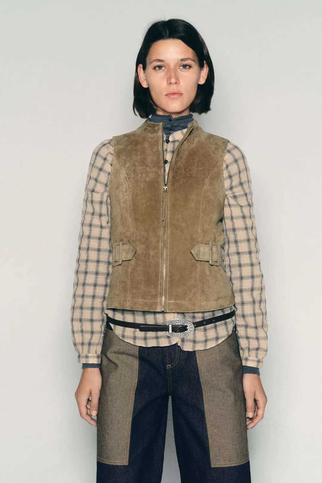Топ из 100% кожи с хлястиками, Zara