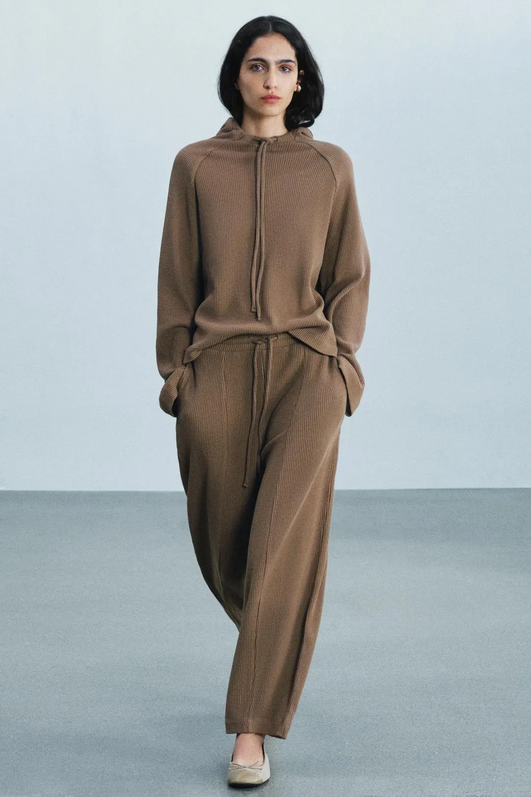 Брюки широкого кроя вафельной вязки, Zara