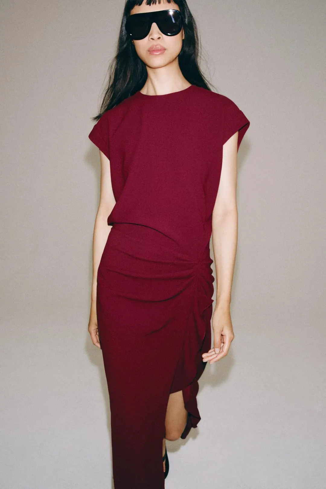 Платье миди с оборками ZW Collection, Zara