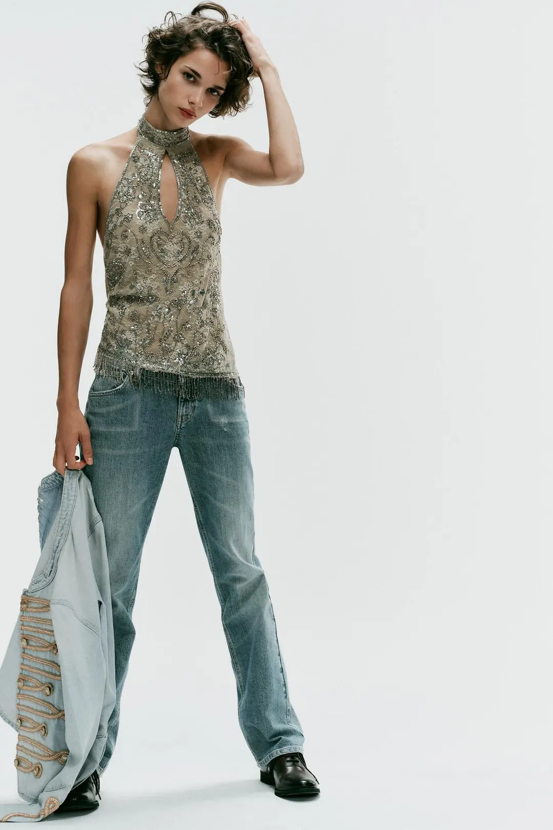 Топ халтер с бусинами, Zara
