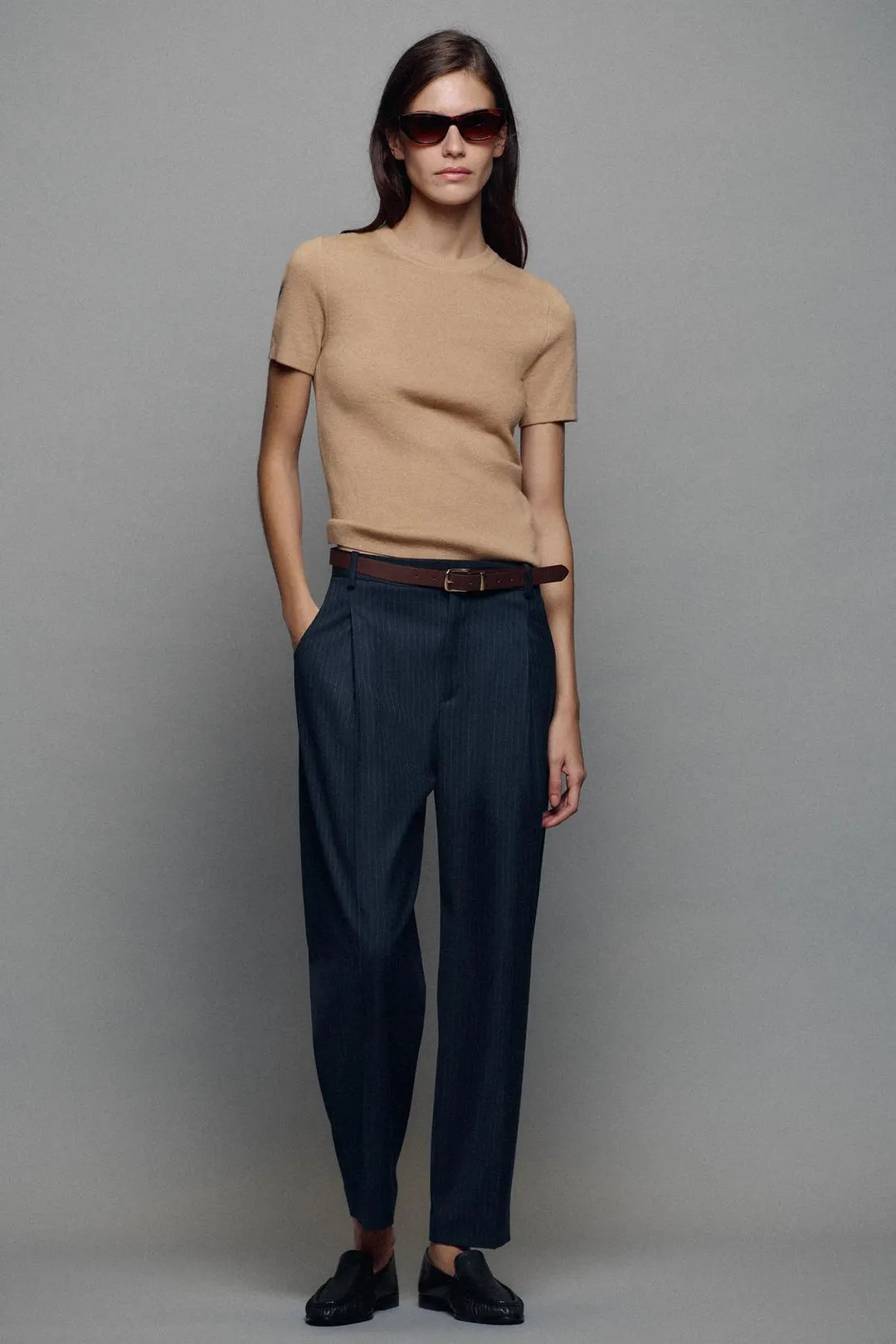 Укороченные брюки с поясом, Zara