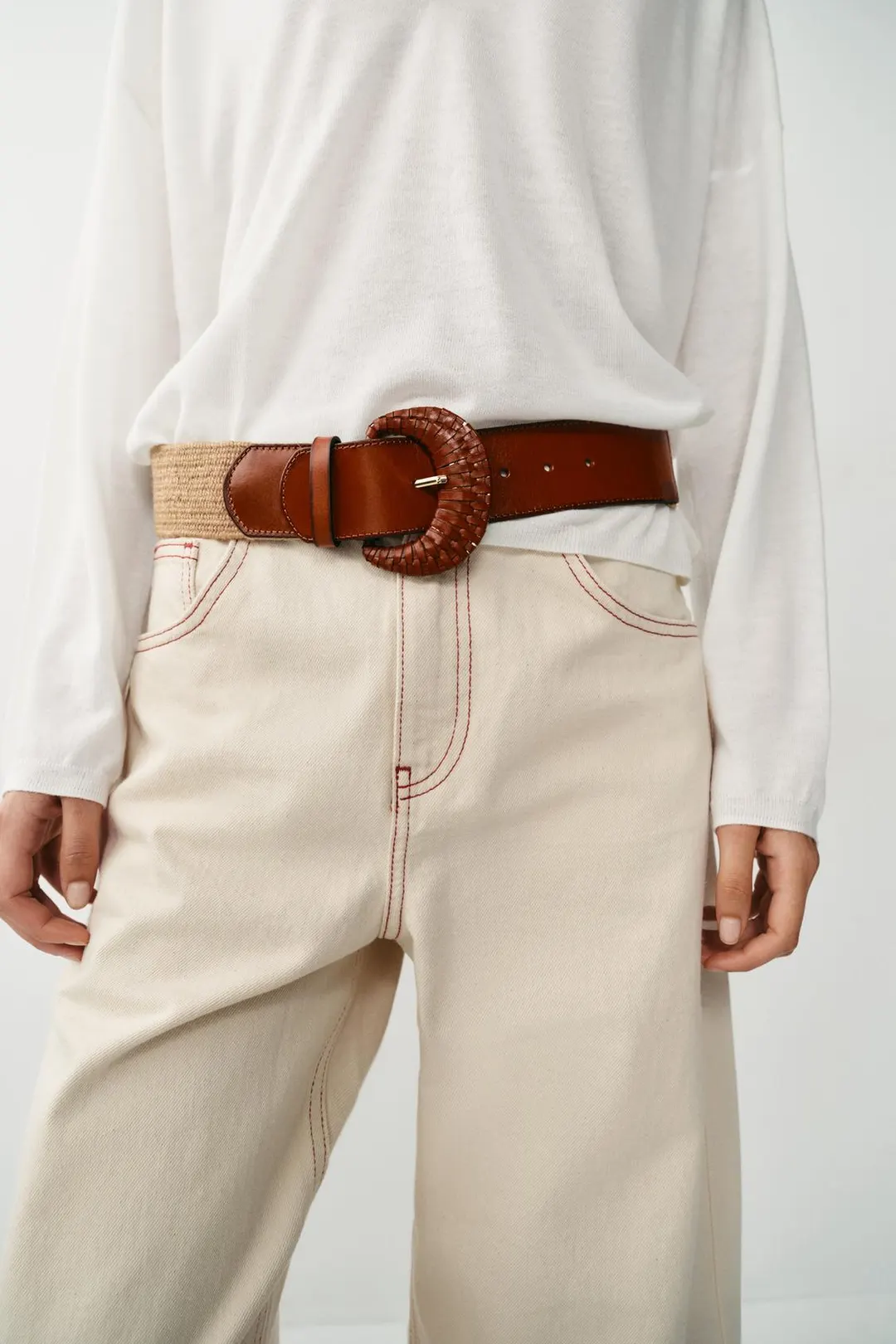 Эластичный ремень из джута и кожи, Zara