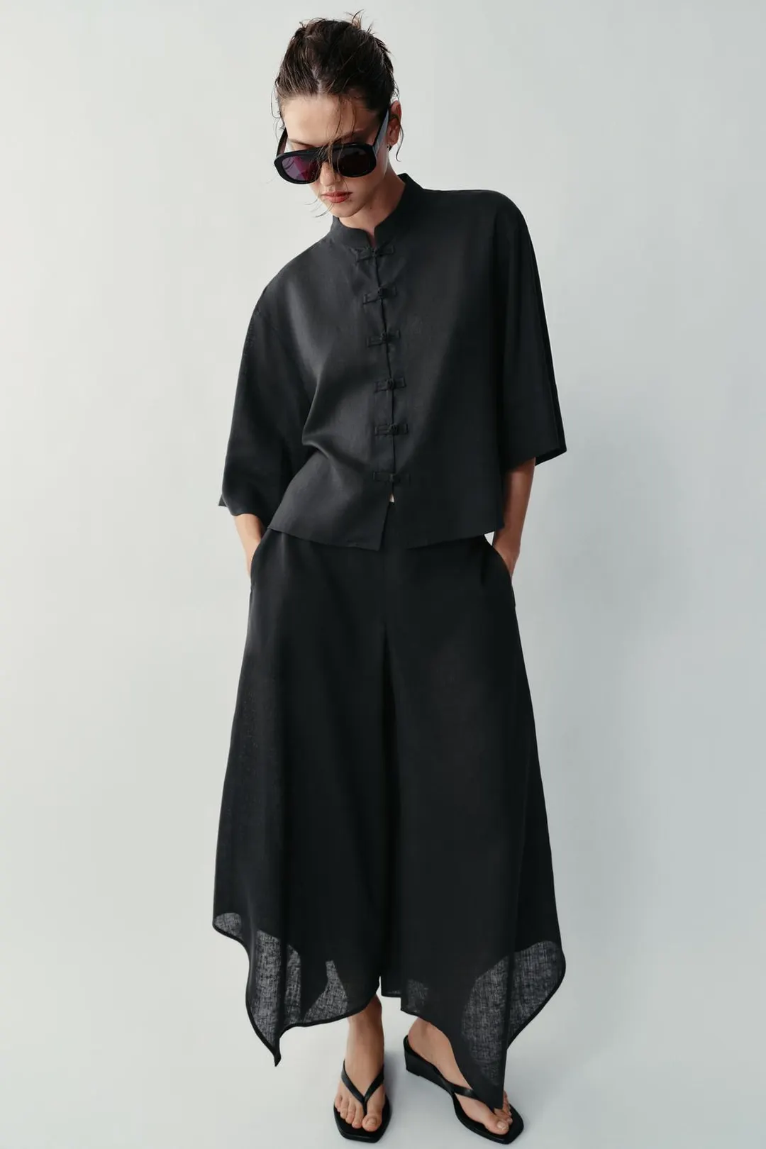 Рубашка из смесового льна с застежкой-клевант, Zara