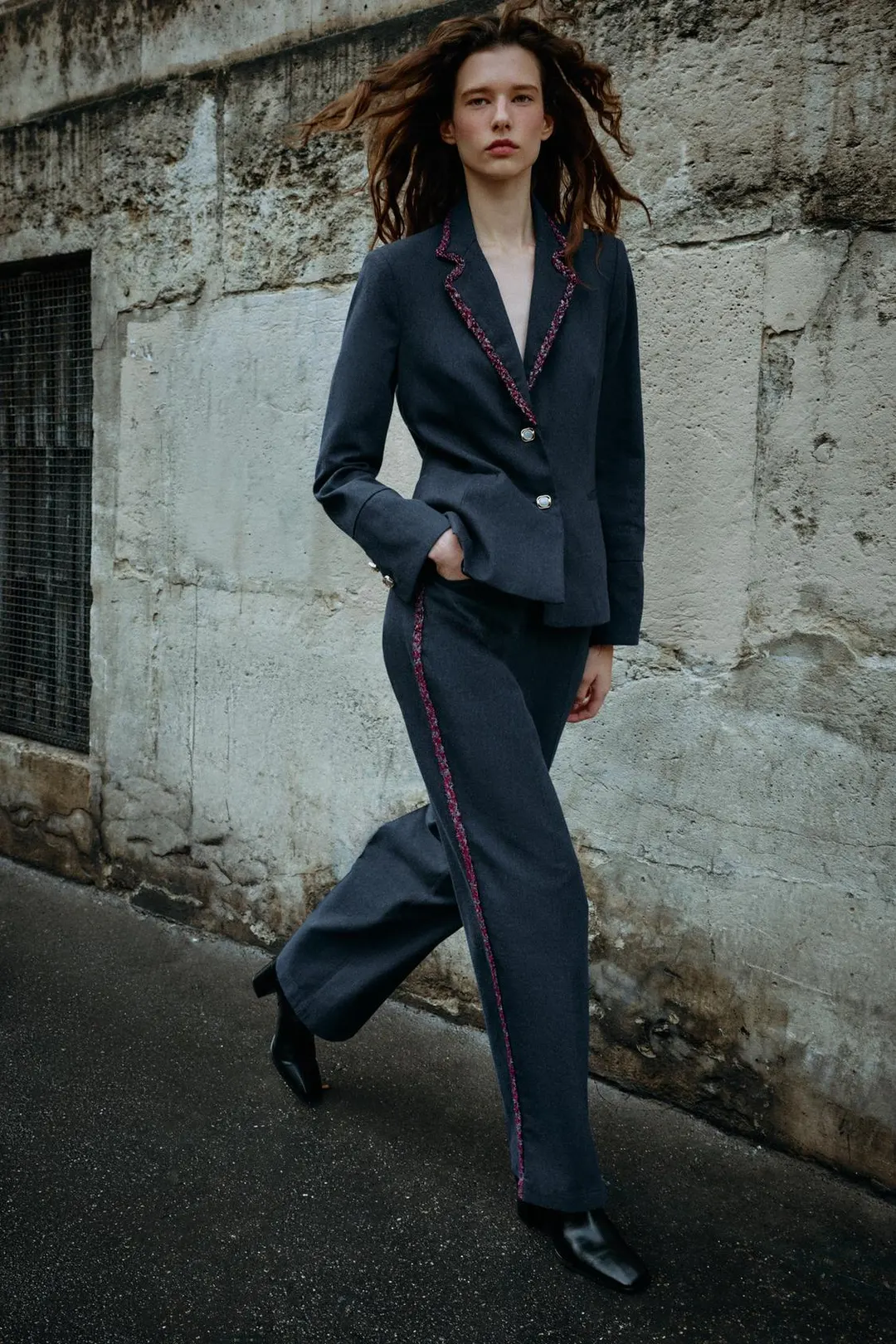 Брюки прямого кроя с отделкой тесьмой, Zara