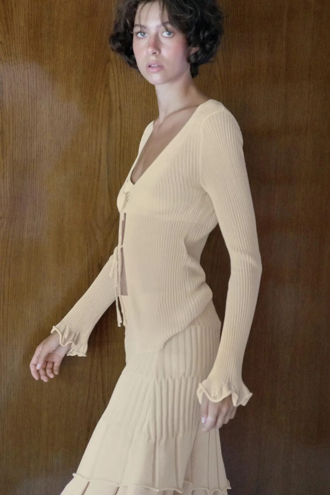 Кардиган в рубчик с оборками, Zara
