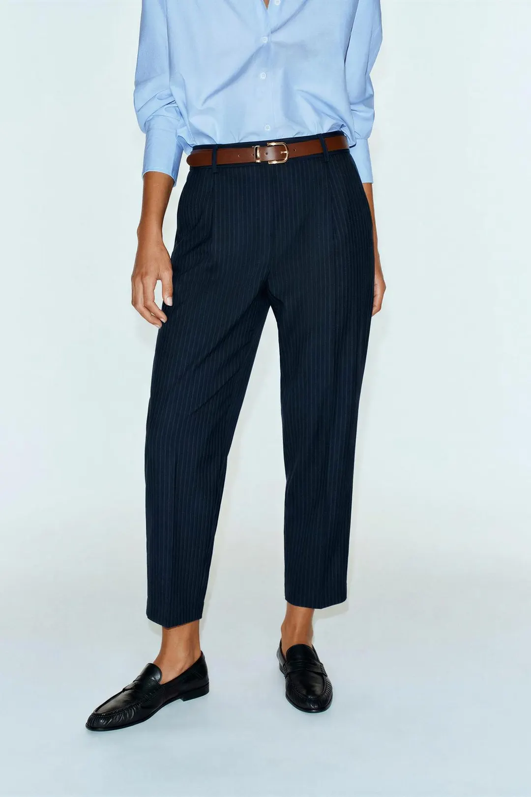 Укороченные брюки с поясом, Zara
