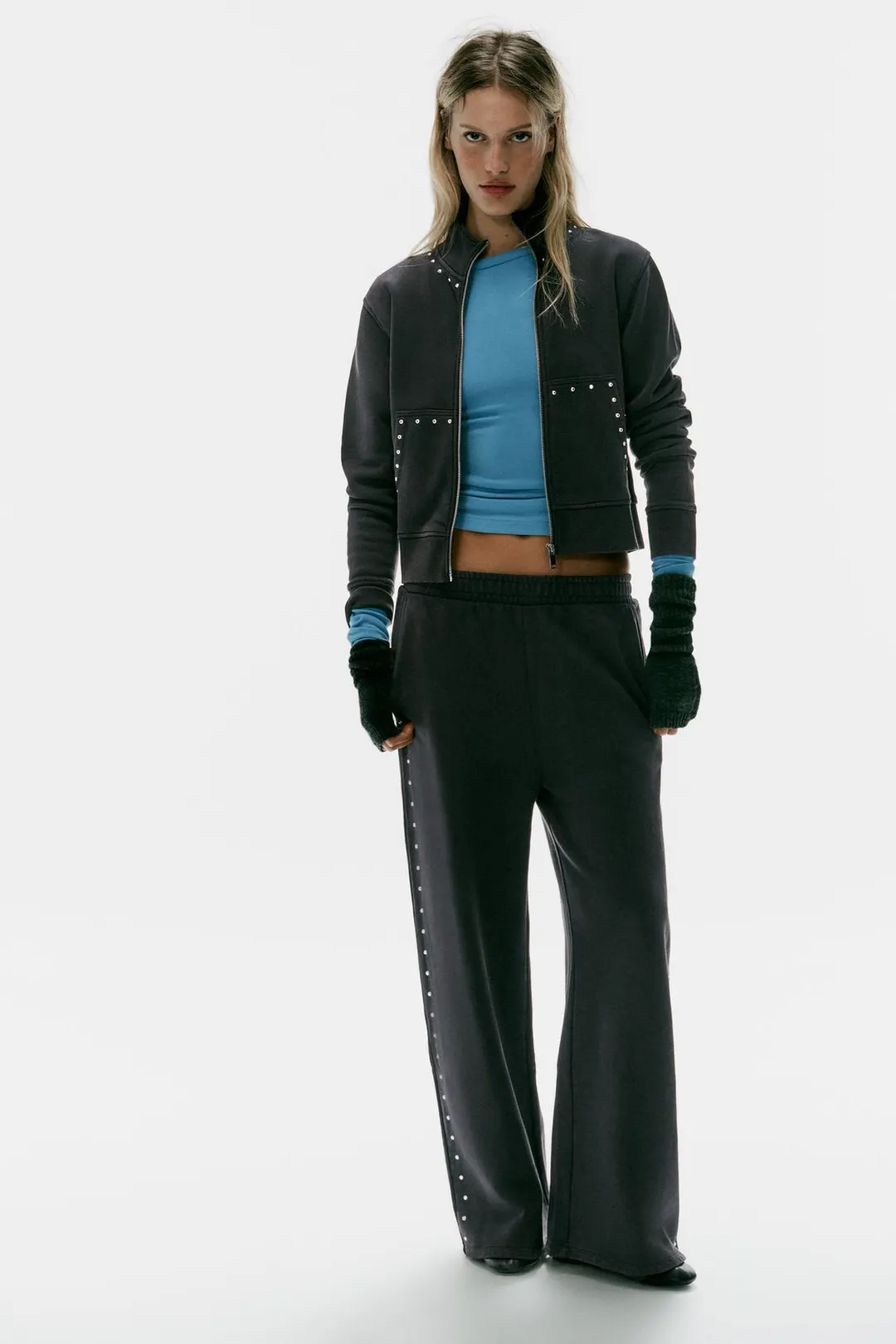 Брюки с эффектом варки и заклепками, Zara