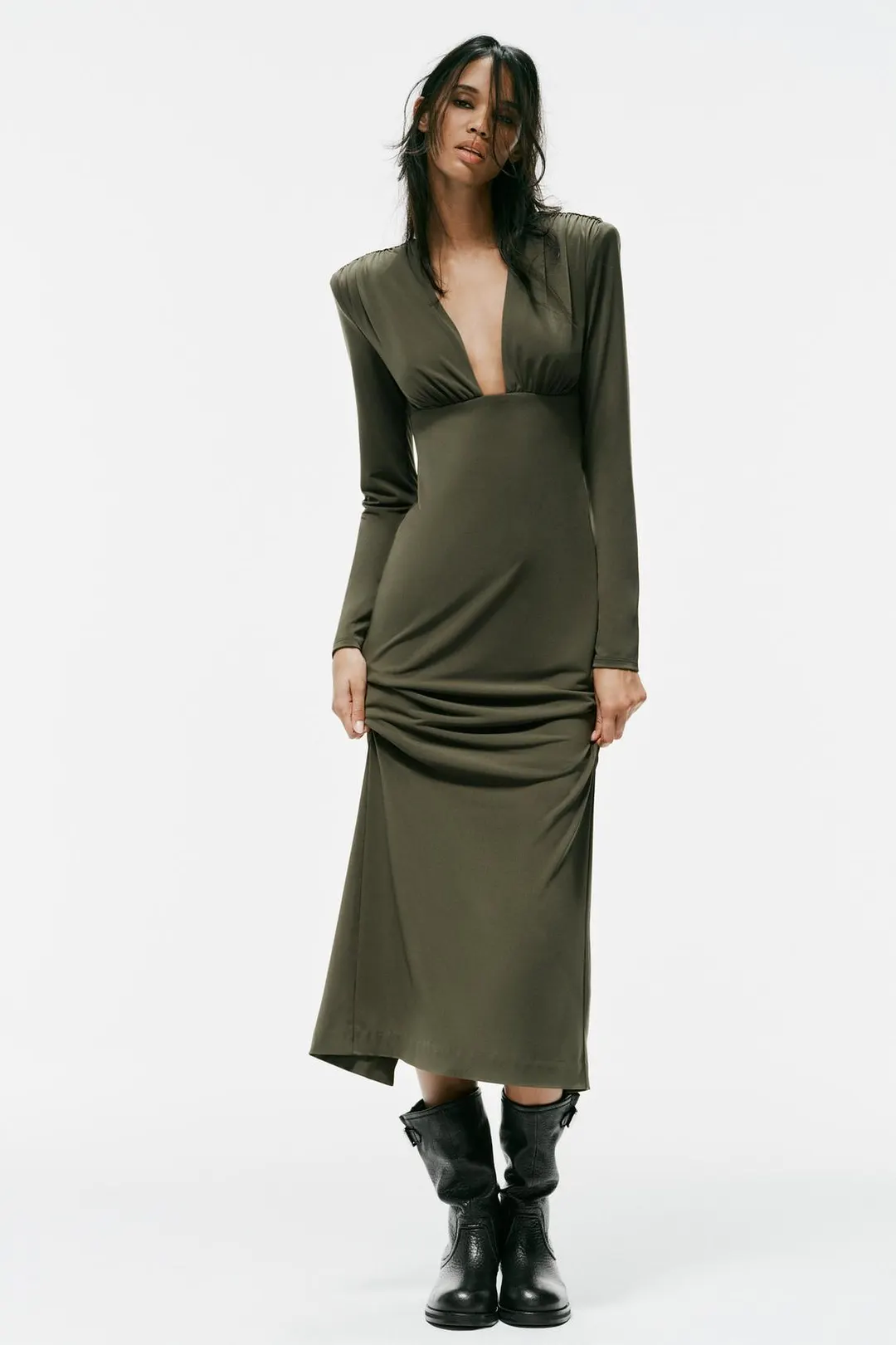 Платье миди с подплечниками, Zara
