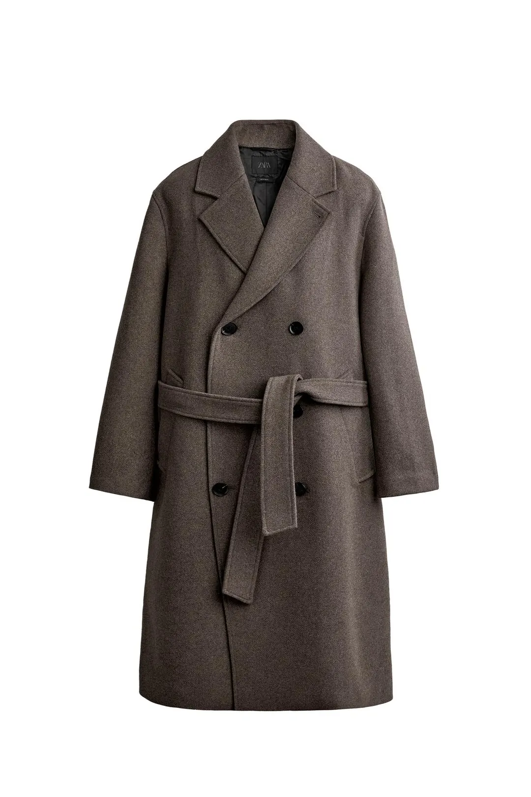 Двубортное пальто из смесовой шерсти с поясом, Zara