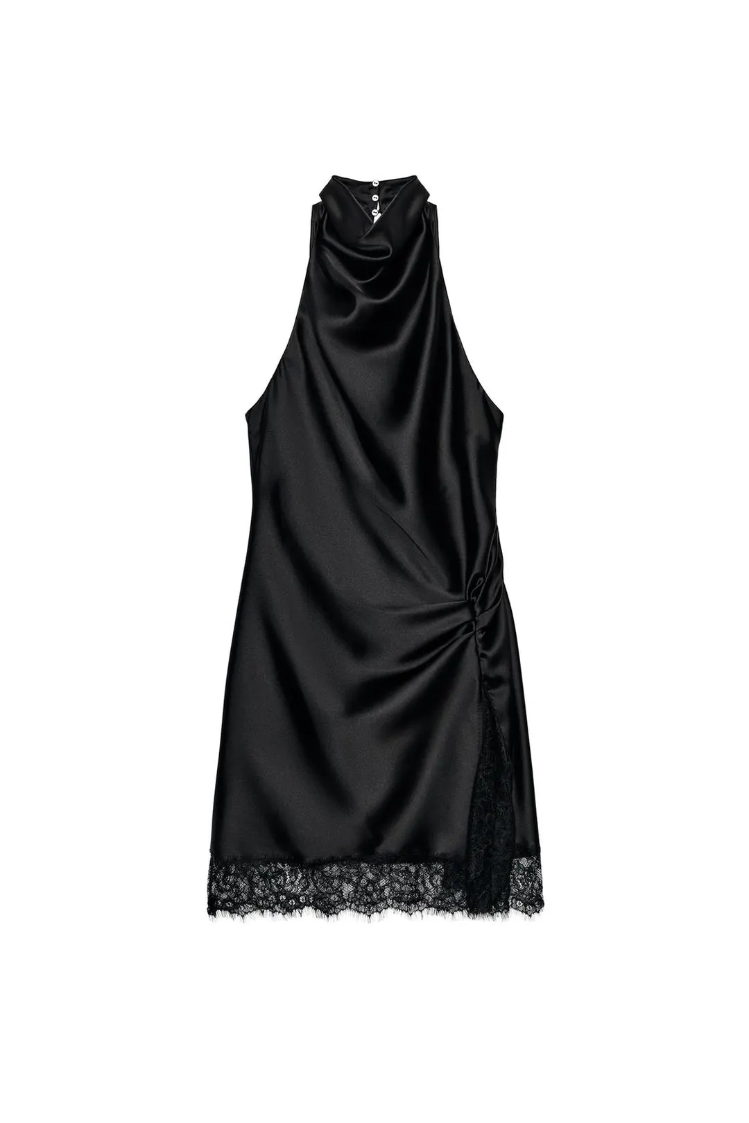 Платье атласное с американской проймой и кружевом, Zara