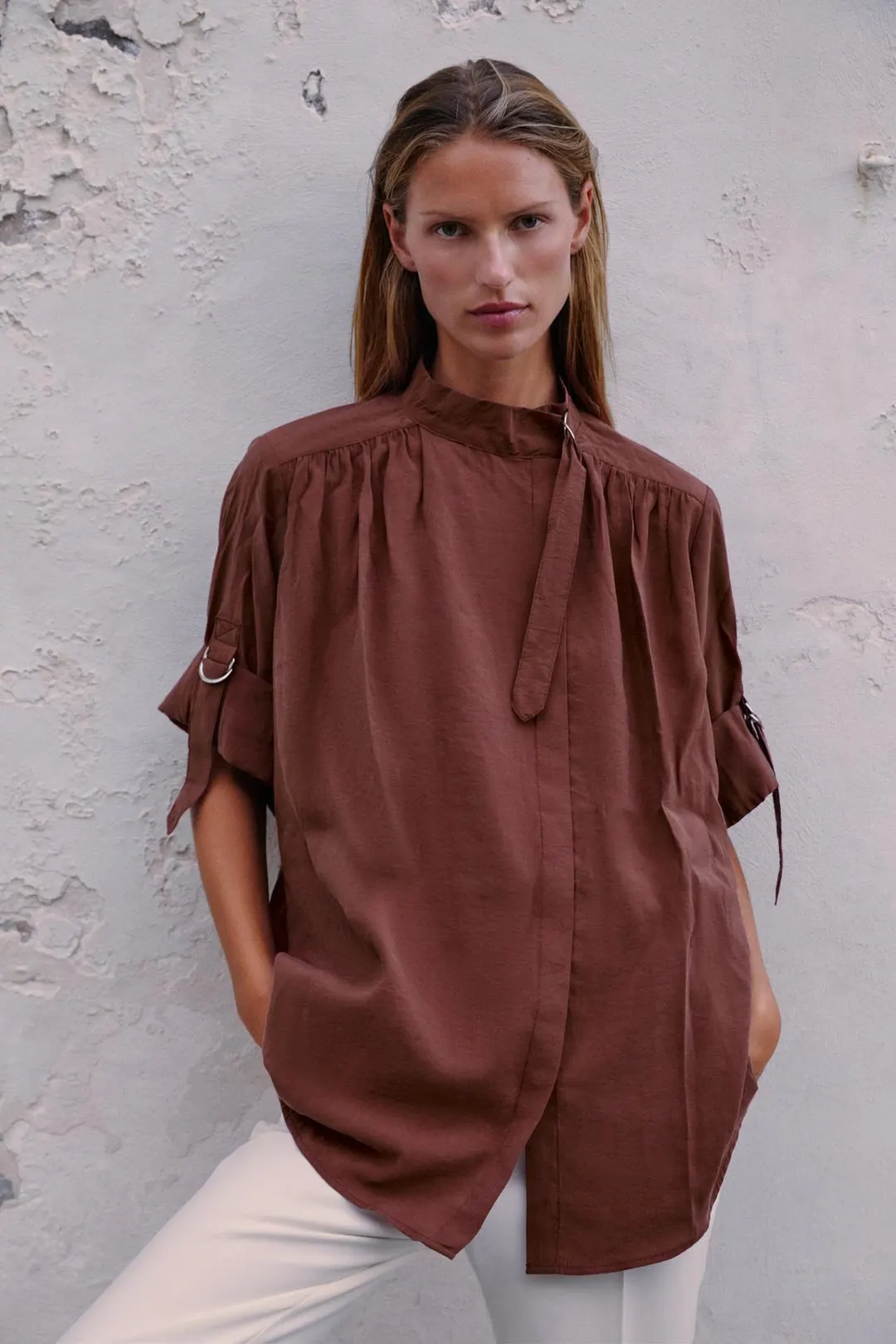 Рубашка с подворачивающимися рукавами, Zara