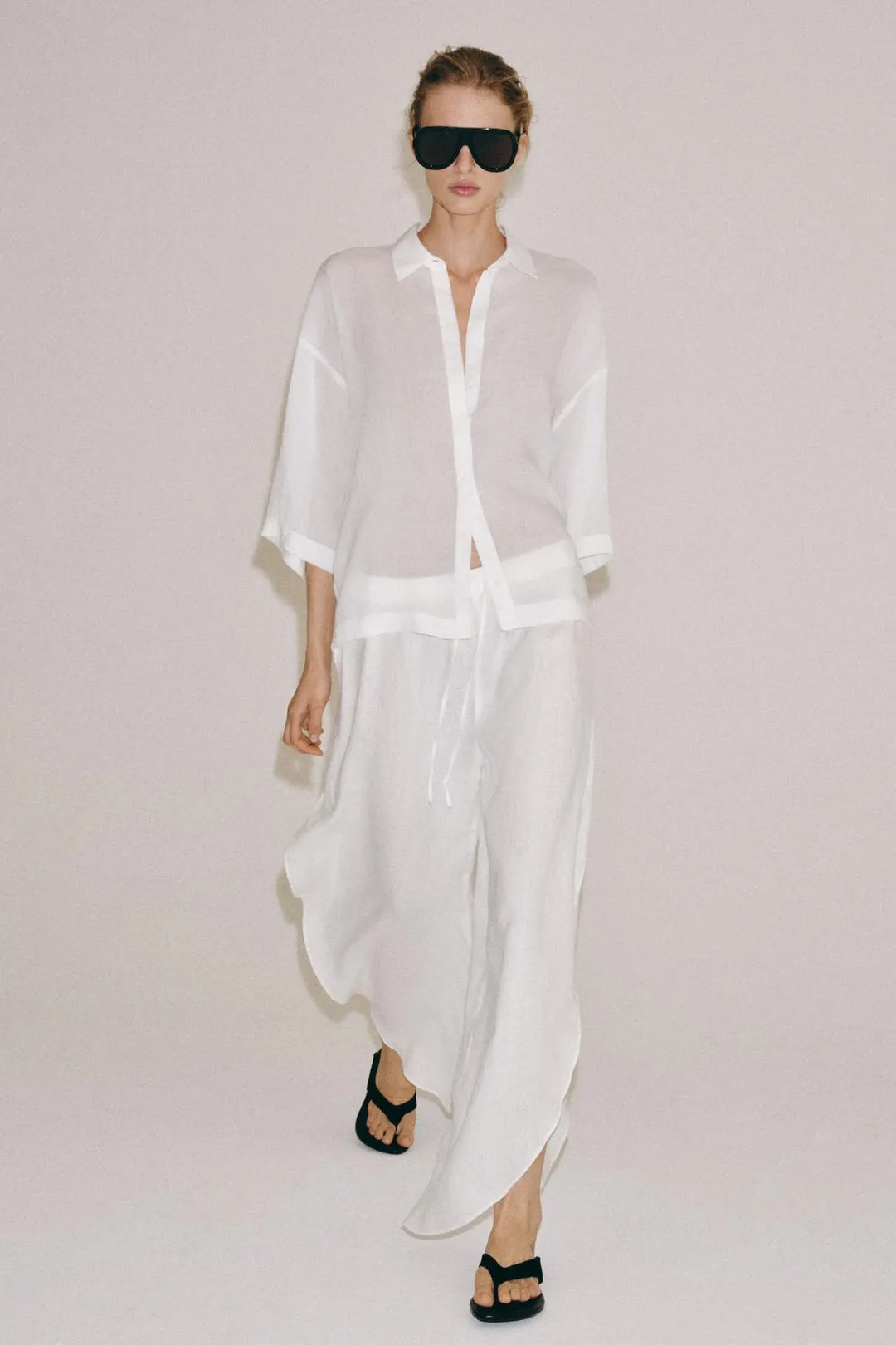 Брюки из 100% льна с разрезами ZW Collection, Zara
