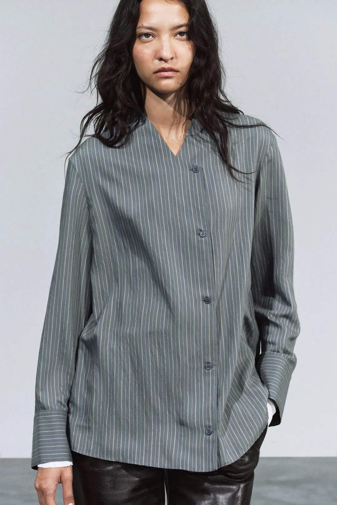 Рубашка на запах в полоску ZW Collection, Zara